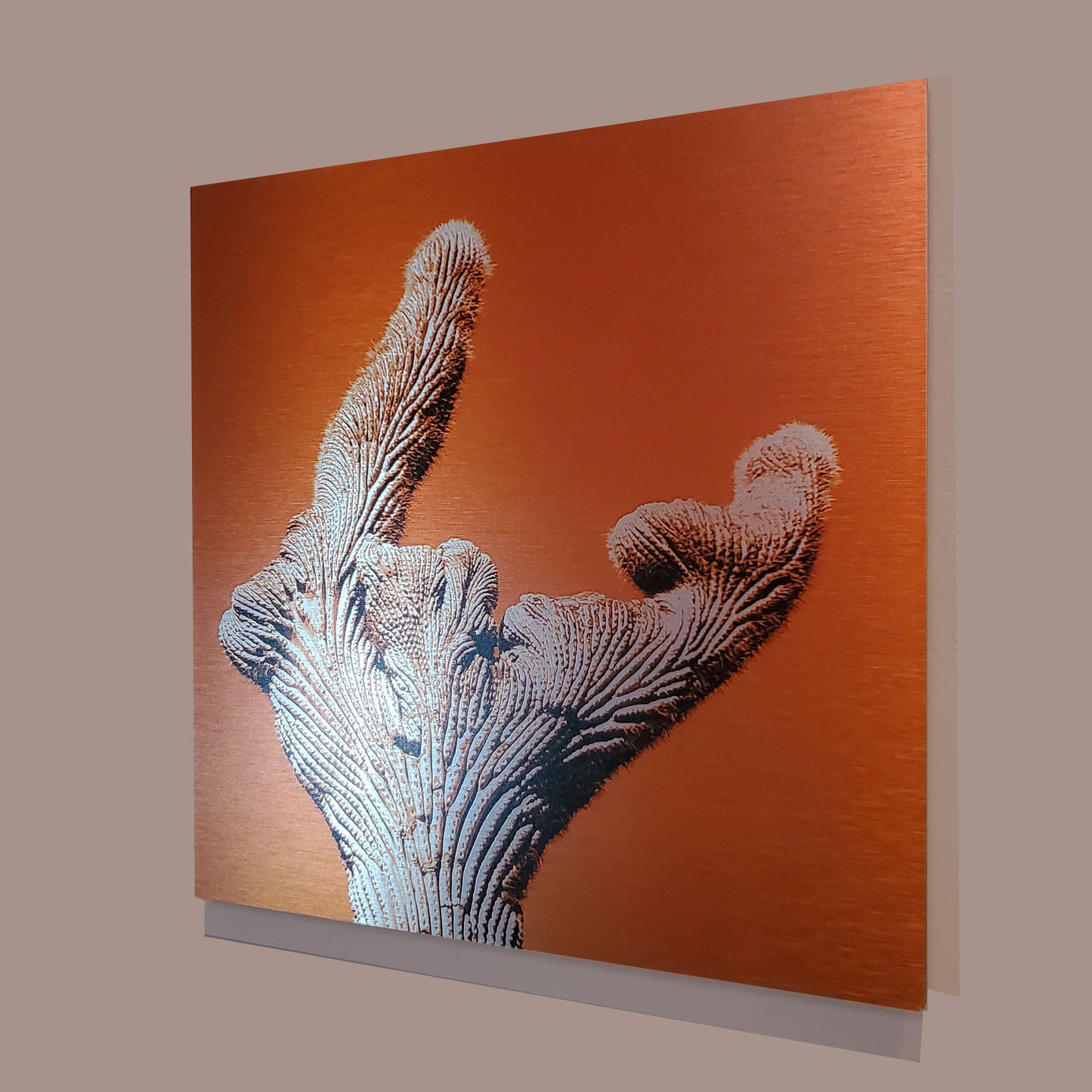 Wave, Crested Cactus - Brushed Aluminum Print - Saturated Orange