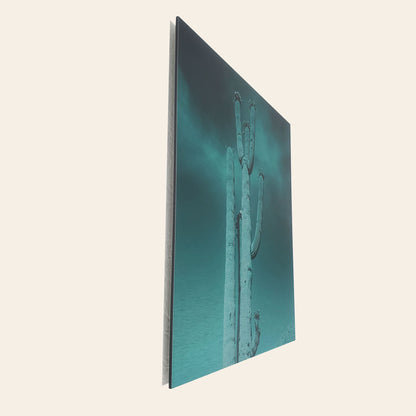 Blossoming Saguaro - Brushed Aluminum Print - Deep Sea