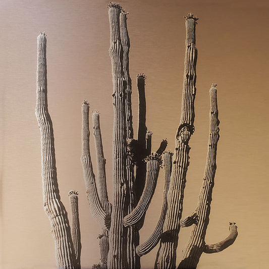 Many Arms Saguaro Cactus - Brushed Aluminum Print, Dusty Orange