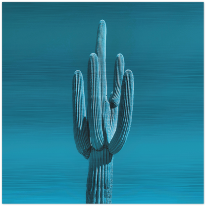 Single Saguaro - Brushed Aluminum Print - Cyan Sky