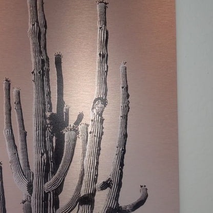 Many Arms Saguaro Cactus - Brushed Aluminum Print, Dusty Orange