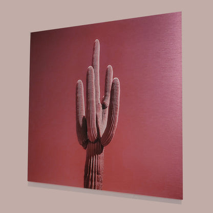 Single Saguaro - Brushed Aluminum Print - Crimson