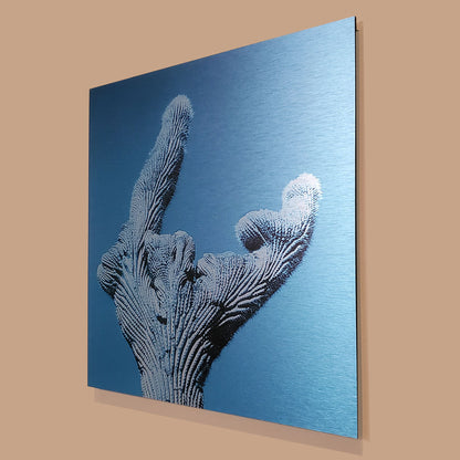 Wave, Crested Cactus Wave - Brushed Aluminum Print - Saturated Cyan