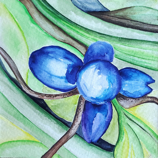 Original watercolor painting of a flower from the rainforest in Costa Rica 5 inches x 5 inches x 3/4 inch Mounted on wood panel, with wire on back, ready to hang Signed on back 2022